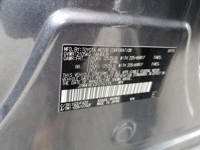 JTMRFREV2FD151115 - 2015 TOYOTA RAV4 XLE GRAY photo 13