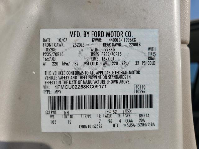 1FMCU02Z68KC09171 - 2008 FORD ESCAPE XLS BEIGE photo 13