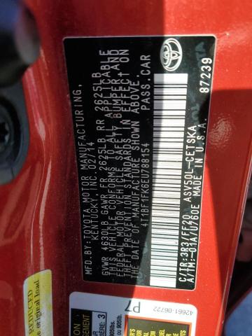 4T1BF1FK6EU788154 - 2014 TOYOTA CAMRY L RED photo 12