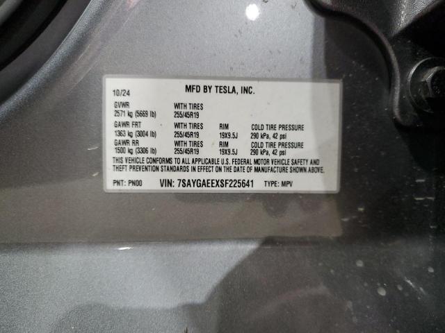 7SAYGAEEXSF225641 - 2025 TESLA MODEL Y GRAY photo 14