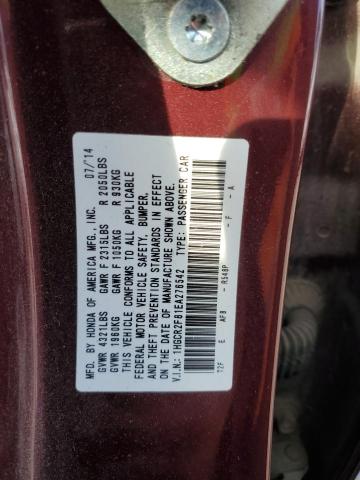 1HGCR2F81EA276542 - 2014 HONDA ACCORD EXL BURGUNDY photo 12