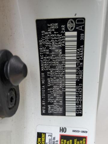 2T1BURHE7KC238860 - 2019 TOYOTA COROLLA L WHITE photo 12