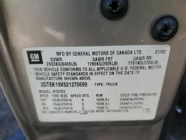 2GTEK19V821270699 - 2002 GMC NEW SIERRA K1500 SILVER photo 12