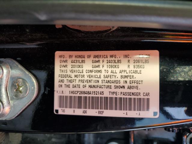 1HGCP26848A152145 - 2008 HONDA ACCORD EXL BLACK photo 12