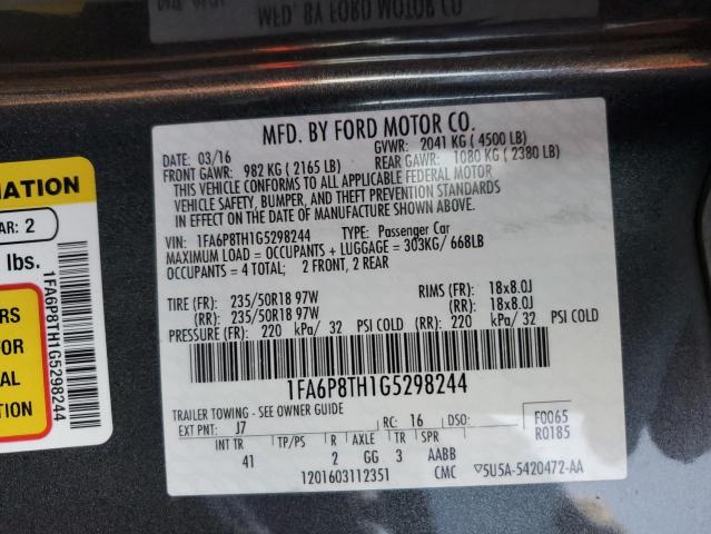 1FA6P8TH1G5298244 - 2016 FORD MUSTANG GRAY photo 12