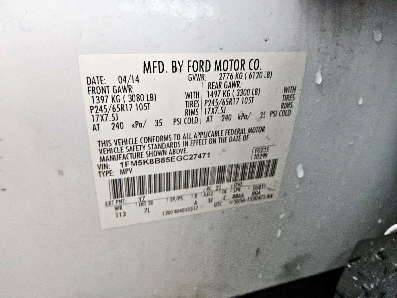 1FM5K8B85EGC27471 - 2014 FORD EXPLORER WHITE photo 13