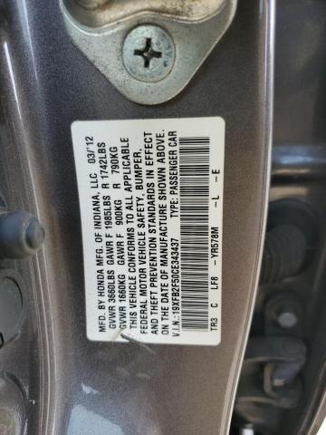 19XFB2F50CE343437 - 2012 HONDA CIVIC LX GRAY photo 12