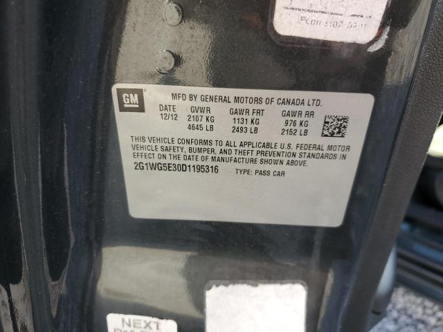 2G1WG5E30D1195316 - 2013 CHEVROLET IMPALA LT გრაფიტი ფოტო 13