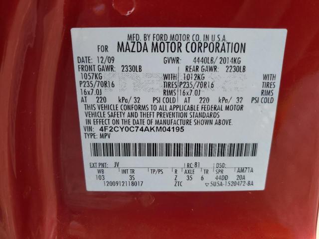 4F2CY0C74AKM04195 - 2010 MAZDA TRIBUTE I RED photo 13