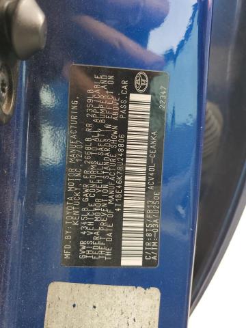 4T1BE46K78U248806 - 2008 TOYOTA CAMRY CE BLUE photo 13