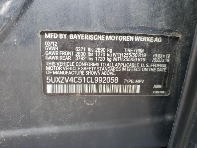 5UXZV4C51CL992058 - 2012 BMW X5 XDRIVE35I Boz foto 12
