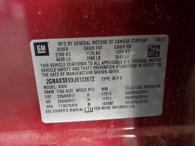 2GNAXSEVXJ6133672 - 2018 CHEVROLET EQUINOX LT 红色 照片 14