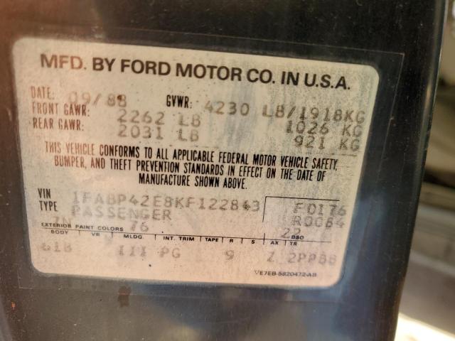 1FABP42E8KF122843 - 1989 FORD MUSTANG GT BLUE photo 12