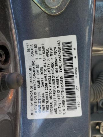 2HGFC2F75HH573695 - 2017 HONDA CIVIC EX GRAY photo 12