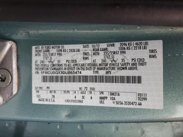 1FMCU0GX3DUB65474 - 2013 FORD ESCAPE SE TURQUOISE photo 12