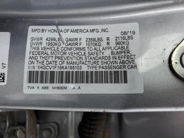 1HGCV1F16KA165103 - 2019 HONDA ACCORD LX SILVER photo 13