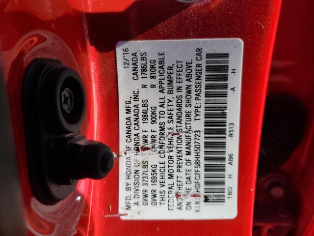 2HGFC2F58HH507723 - 2017 HONDA CIVIC LX RED photo 12