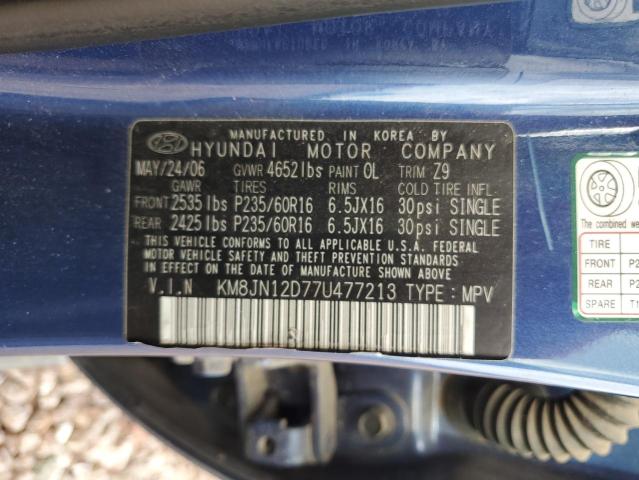 KM8JN12D77U477213 - 2007 HYUNDAI TUCSON SE BLUE photo 12