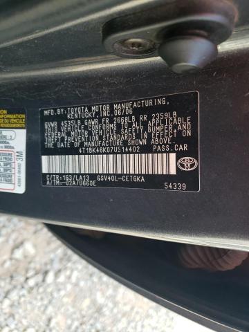 4T1BK46K07U514402 - 2007 TOYOTA CAMRY LE 灰色 照片 12