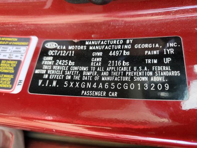 5XXGN4A65CG013209 - 2012 KIA OPTIMA EX RED photo 12