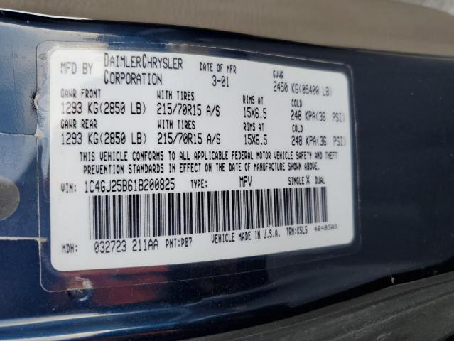 1C4GJ25B61B200825 - 2001 CHRYSLER VOYAGER BLUE photo 13