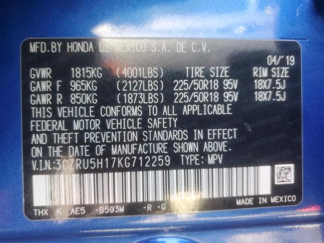 3CZRU5H17KG712259 - 2019 HONDA HR-V SPORT BLUE photo 14