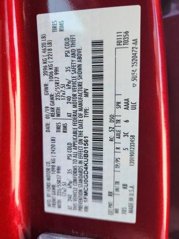 1FMCU0GD4KUB01561 - 2019 FORD ESCAPE SE RED photo 13