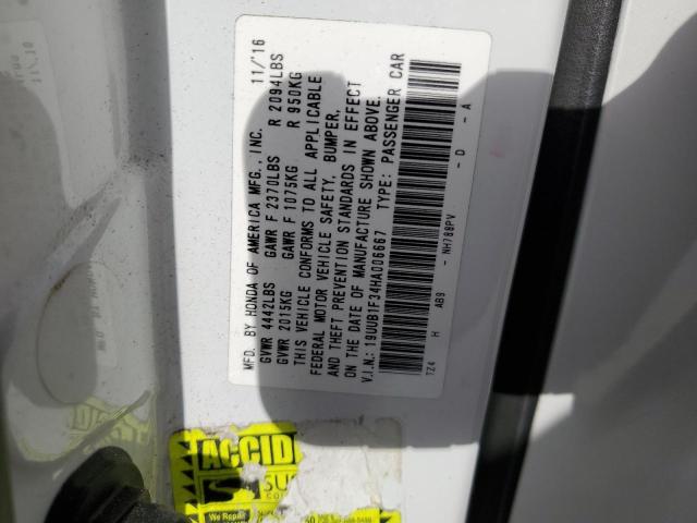 19UUB1F34HA006667 - 2017 ACURA TLX WHITE photo 12