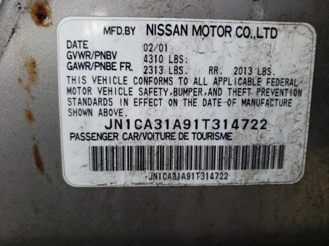 JN1CA31A91T314722 - 2001 NISSAN MAXIMA GXE SILVER photo 12