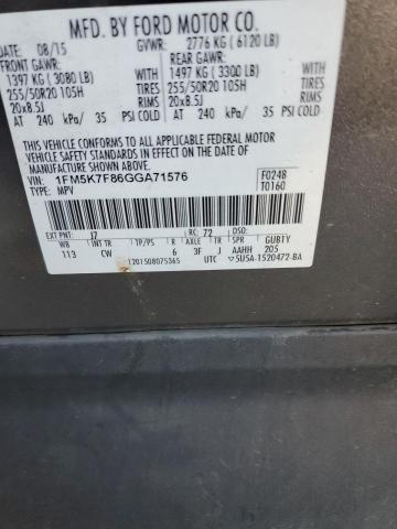 1FM5K7F86GGA71576 - 2016 FORD EXPLORER LIMITED GRAY photo 13