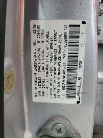 1HGCP36888A046481 - 2008 HONDA ACCORD EXL SILVER photo 13