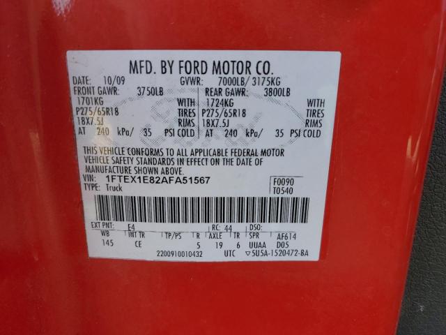 1FTEX1E82AFA51567 - 2010 FORD F150 SUPER CAB RED photo 12