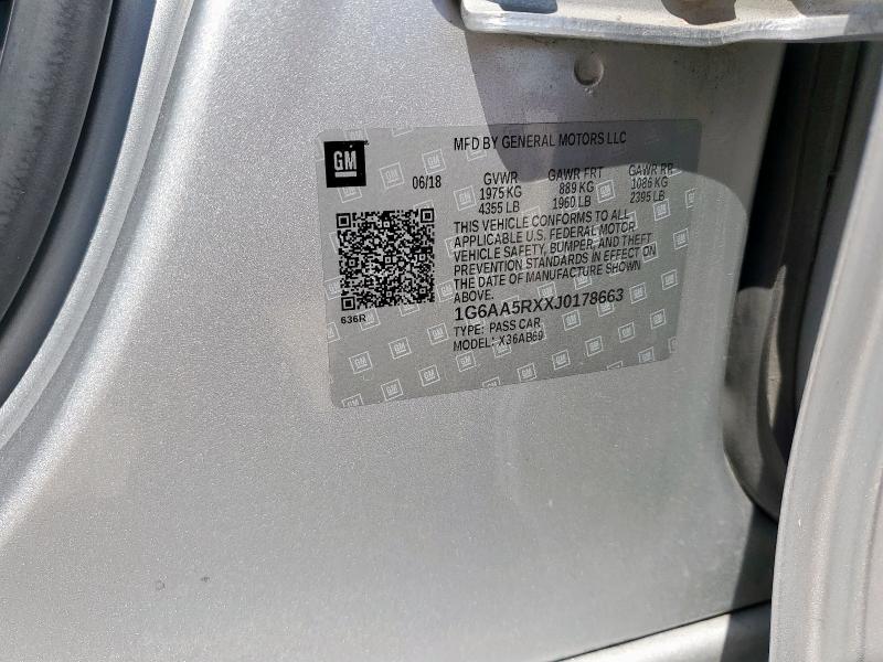 1G6AA5RXXJ0178663 - 2018 CADILLAC ATS ვერცხლისფერი ფოტო 12