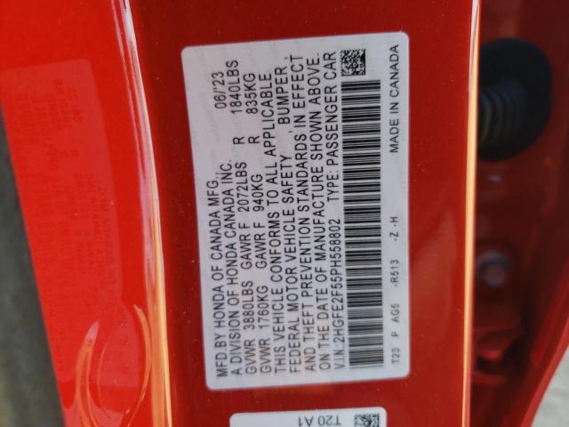 2HGFE2F55PH558802 - 2023 HONDA CIVIC SPORT 红色 照片 12