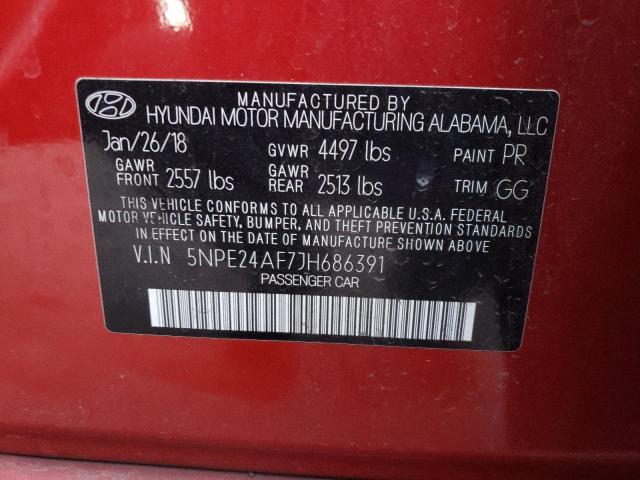 5NPE24AF7JH686391 - 2018 HYUNDAI SONATA SE RED photo 10