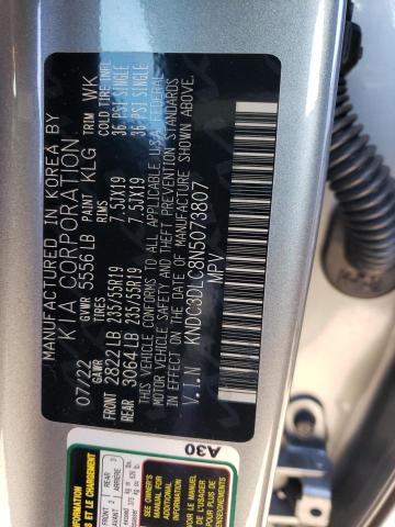 KNDC3DLC8N5073807 - 2022 KIA EV6 LIGHT GRAY photo 12