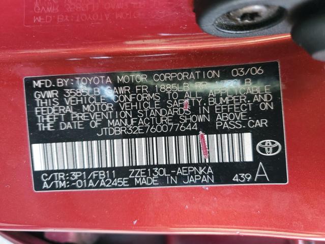 JTDBR32E760077644 - 2006 TOYOTA COROLLA CE RED photo 13