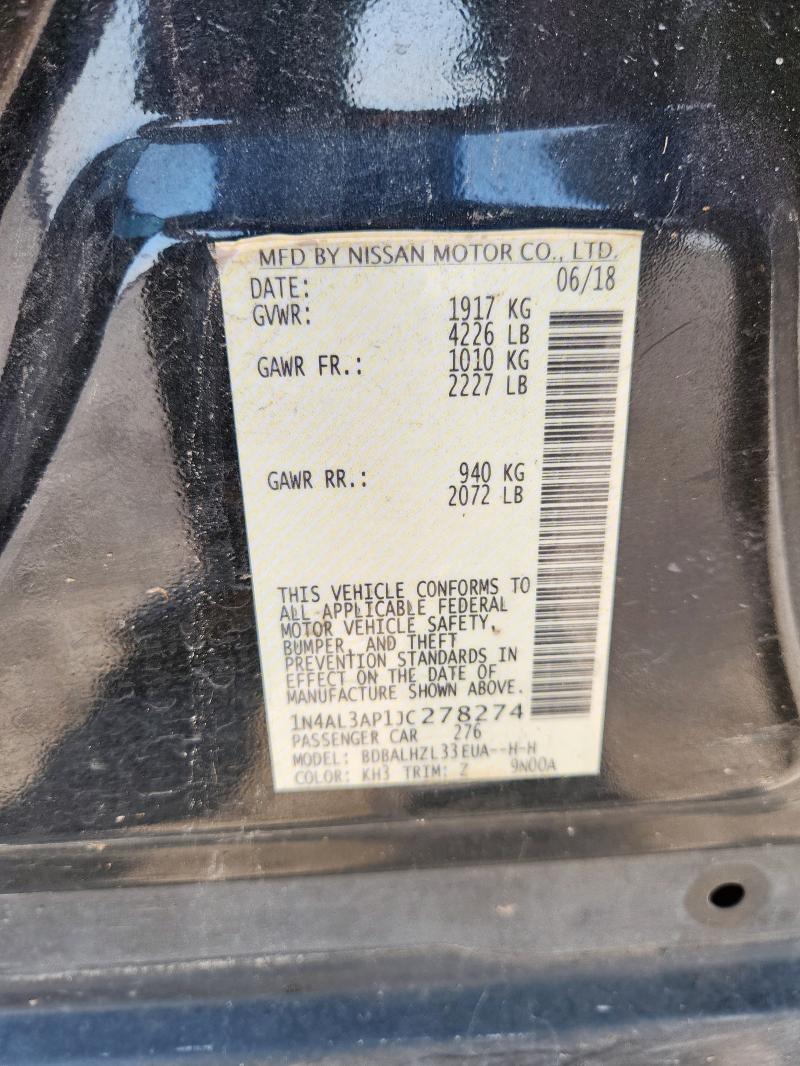 1N4AL3AP1JC278274 - 2018 NISSAN ALTIMA 2.5 BLACK photo 12