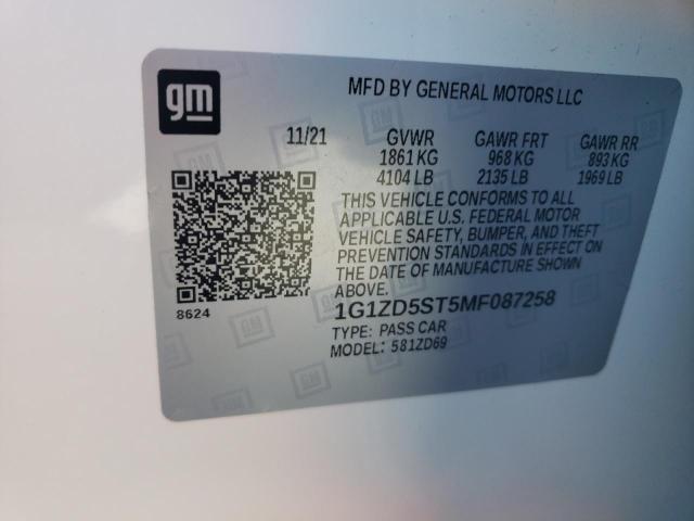 1G1ZD5ST5MF087258 - 2021 CHEVROLET MALIBU LT WHITE photo 13