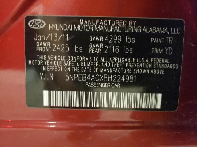 5NPEB4ACXBH224981 - 2011 HYUNDAI SONATA GLS MAROON photo 12