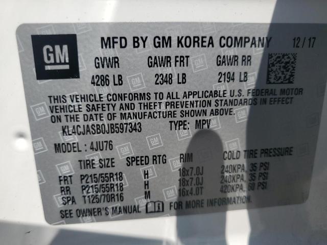 KL4CJASB0JB597343 - 2018 BUICK ENCORE PREFERRED თეთრი ფოტო 12