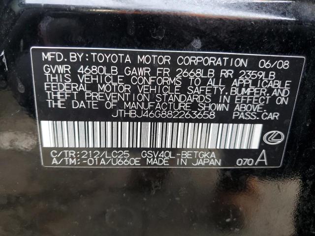 JTHBJ46G882263658 - 2008 LEXUS ES 350 BLACK photo 12