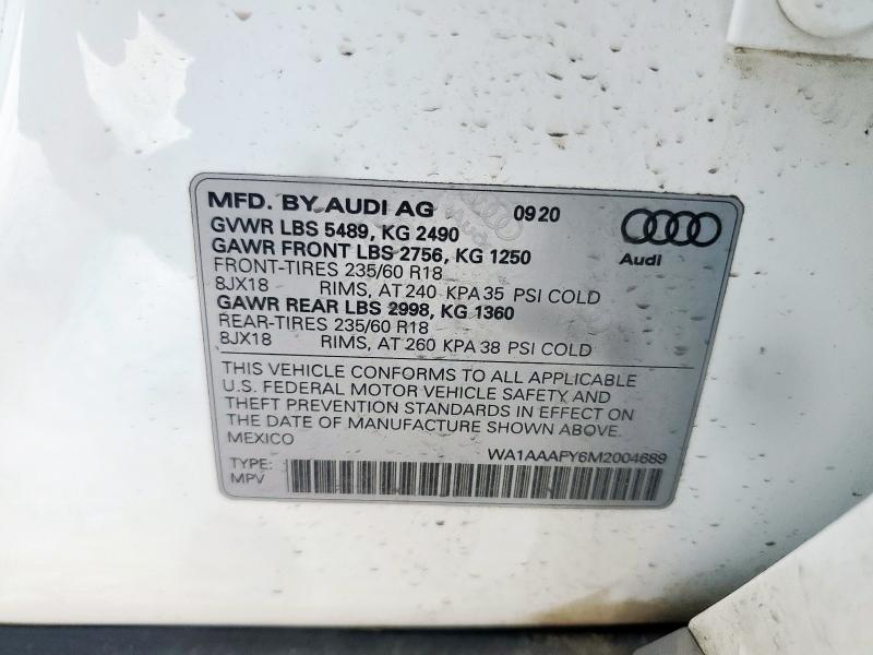 WA1AAAFY6M2004689 - 2021 AUDI Q5 PREMIUM WHITE photo 13