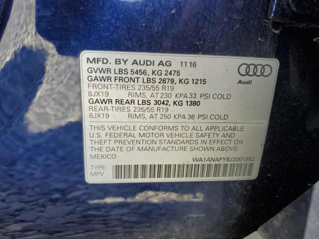 WA1ANAFY9J2001852 - 2018 AUDI Q5 PREMIUM ლურჯი ფოტო 13