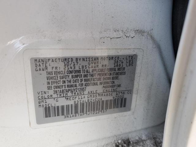 3N1AB7AP9JY212957 - 2018 NISSAN SENTRA S თეთრი ფოტო 12