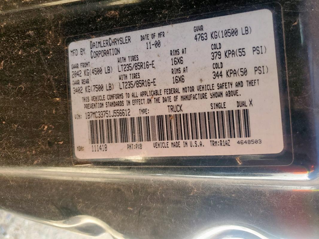 1B7MC33751J556612 - 2001 DODGE RAM 3500 黑色 照片 12