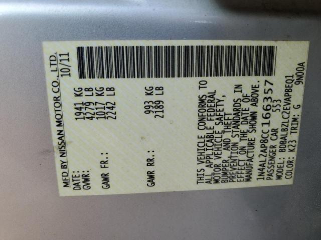 1N4AL2AP8CC166357 - 2012 NISSAN ALTIMA BASE Plata foto 12