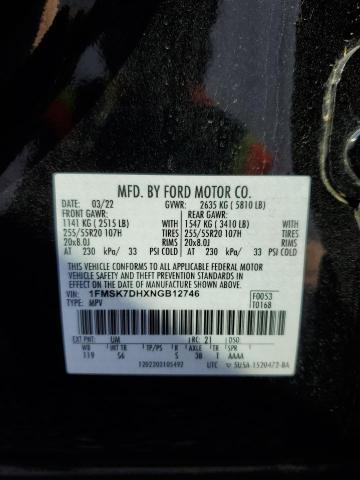 1FMSK7DHXNGB12746 - 2022 FORD EXPLORER XLT BLACK photo 13