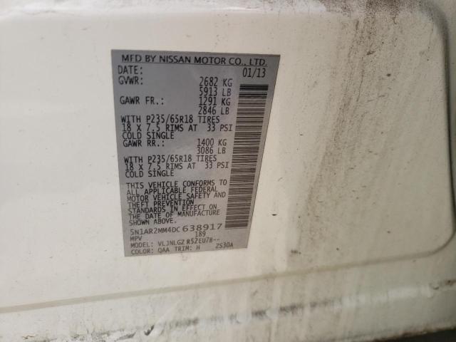 5N1AR2MM4DC638917 - 2013 NISSAN PATHFINDER S WHITE photo 13