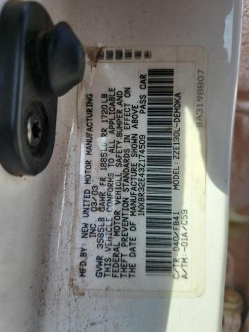 1NXBR32E43Z174509 - 2003 TOYOTA COROLLA CE WHITE photo 12